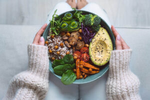 Healthy foods displayed on a dish.